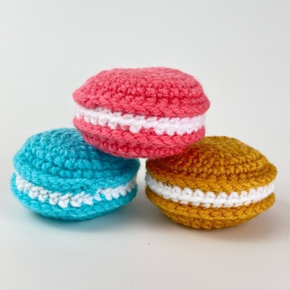 Cat Toy Set of 3 Colorful Handmade Crochet Macaron Catnip